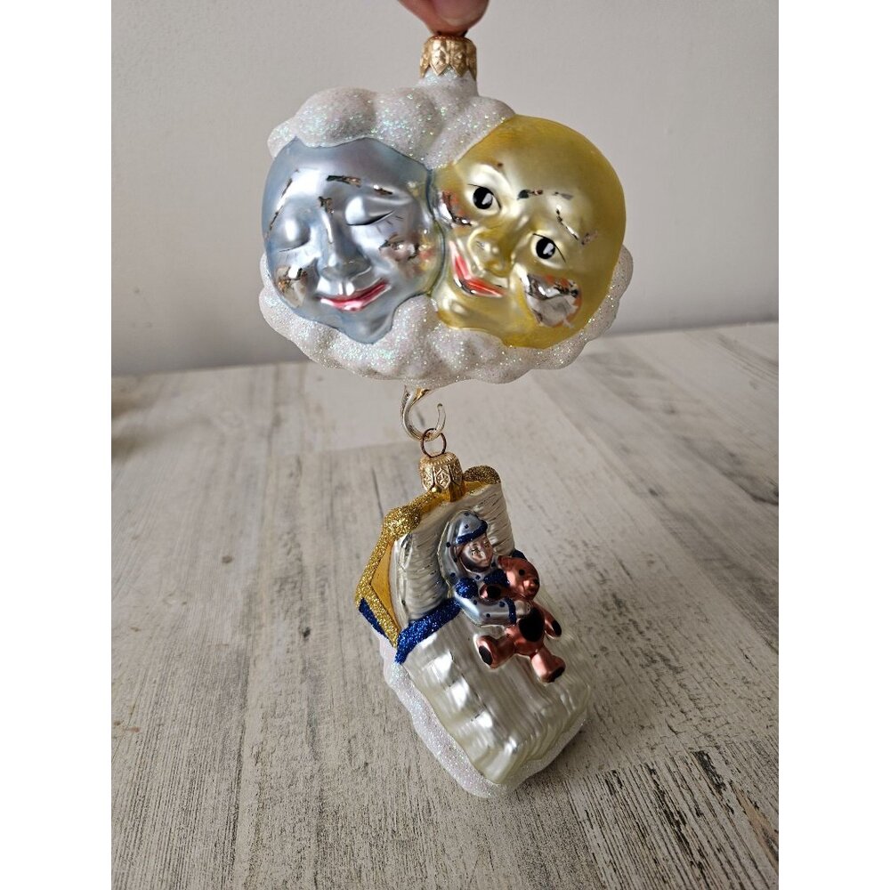 Patricia breen sweet dreams bed sun clouds Moon double ornament glass vintage Xm
